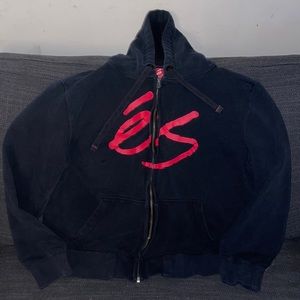 es Skateboard Vintage Black Zip Up Hoodie Size M